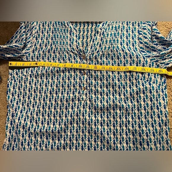 Talbots Blue Seahorse Pintuck Pop Over Tunic Blouse Size M - Picture 10 of 11